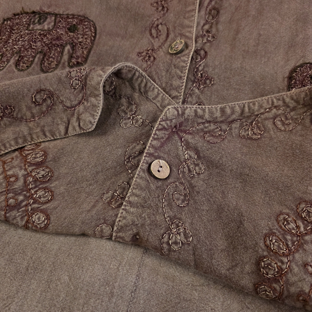 Vintage 90s Y2K Boho Hippie Embroidered Elephant Vest Rust Brown Rayon Women 2X - Picture 4 of 7